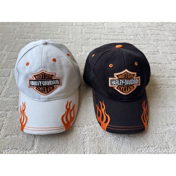 VTG Harley Davidson Hat Flames Lot of 2 Snap Back Cap Motorcycles - Picture 1 of 16